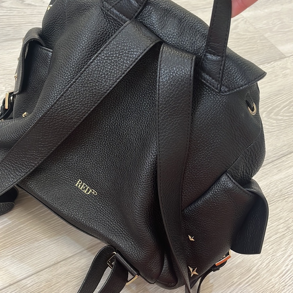 VALENTINO RED Leather Star Studded Backpack- 12.5”H X 12W X 6.5W. Made In Italy - Picture 7 of 17